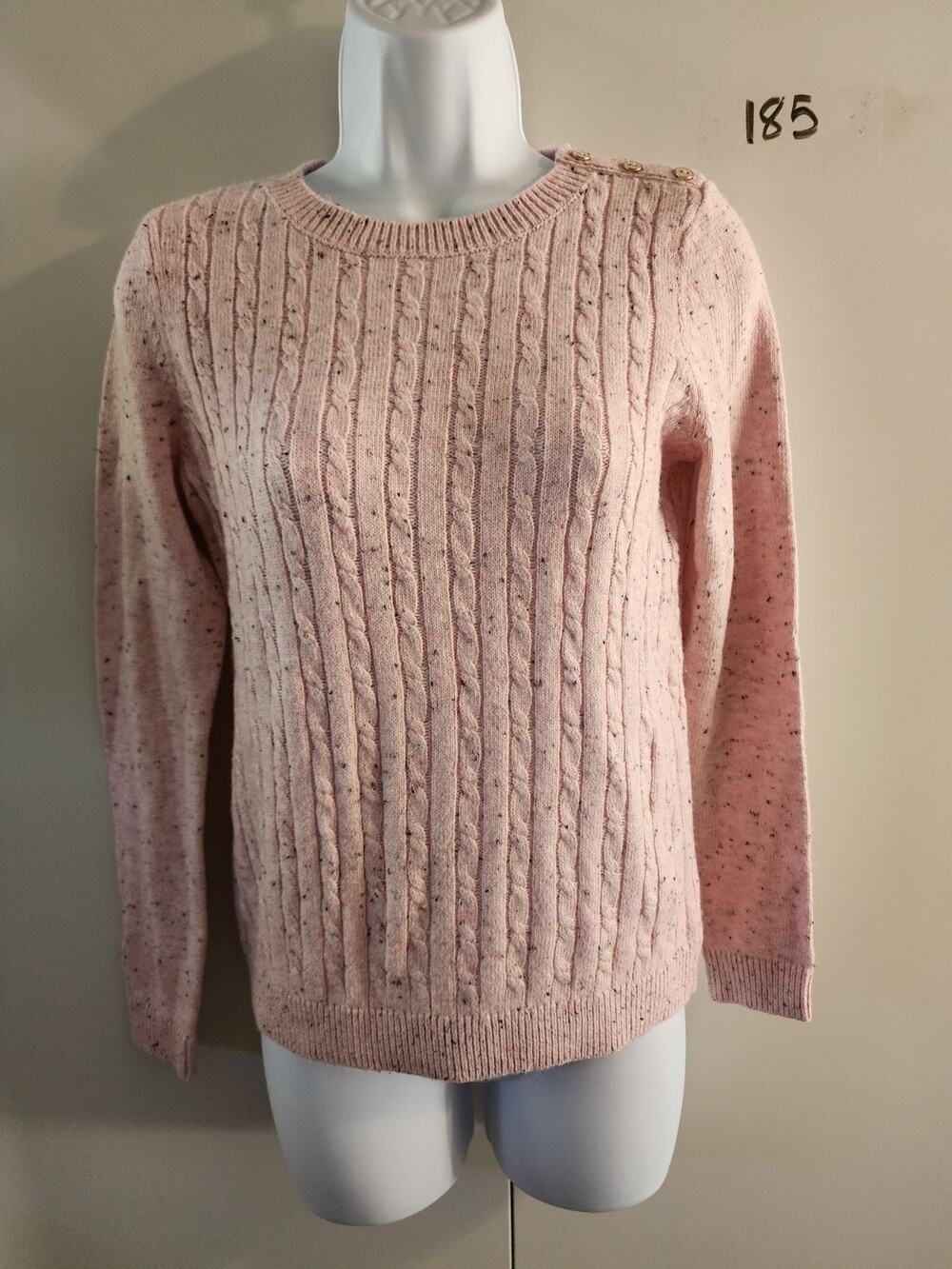 Talbots Petite Petite Small Pink Cable Knit Sweater Gold Button Speckled